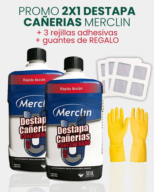 PROMO 2X1 | DESTAPACAÑERIAS MERCLIN + 3 REJILLAS ADHESIVAS + GUANTES DE REGALO